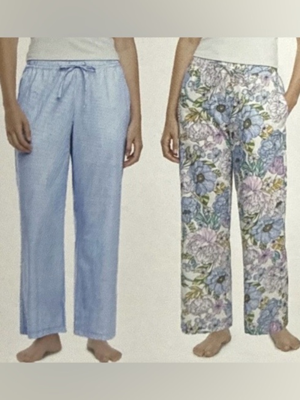 GAP Women’s Light Blue Solid & Blue Floral Straight-Leg Pajama Pants
